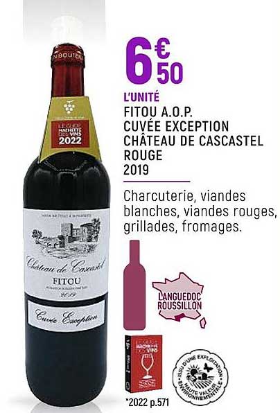 fitou a.o.p. cuvée exception château de cascastel rouge 2019