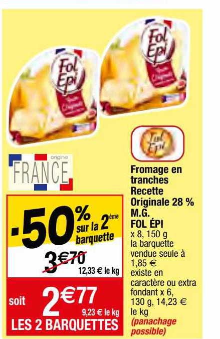 fromage en tranches recette originale 28% m.g. fol épi