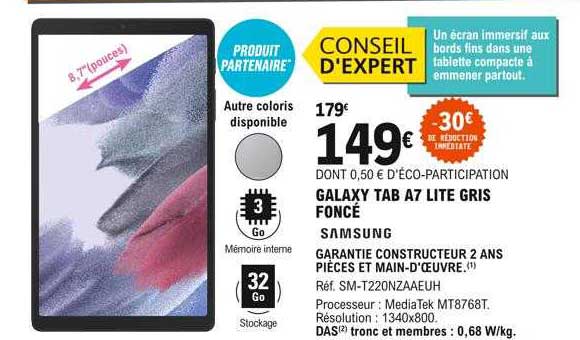 galaxy tab a7 lite gris foncé samsung