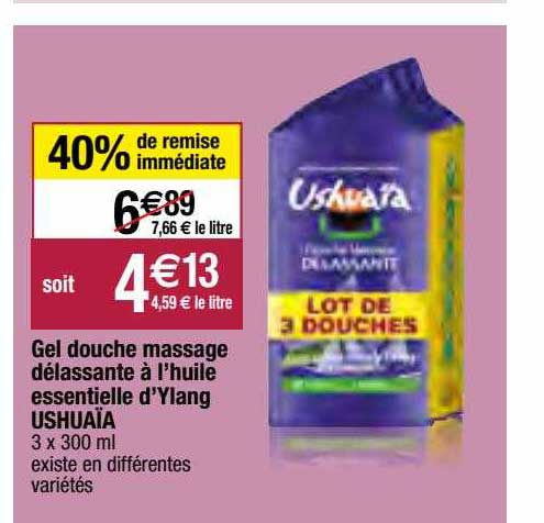 gel douche massage délassante à l'huile essentielle d'ylang ushuaïa