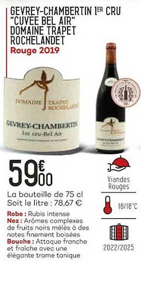 gevrey-chambertin 1er cru "cuvée bel air" domaine trapet rochelandet rouge 2019