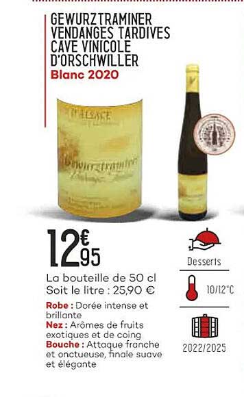 gewurztraminer vendanges tardives cave vinicole d'orschwiller blanc 2020