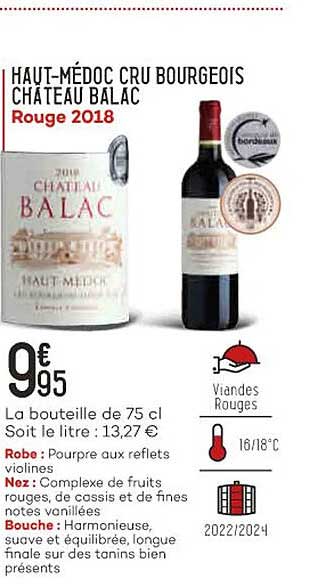 haut-médoc cru bourgeois château balac rouge 2018