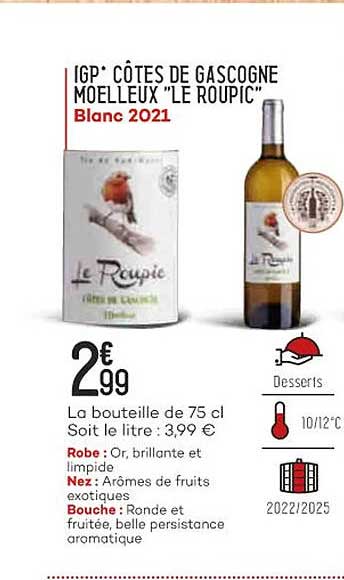 ipg côtes de gascogne moelleux "le roupic" blanc 2021