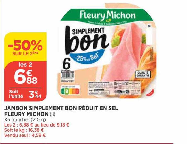 jambon simplement bon réduit en sel fleury michon