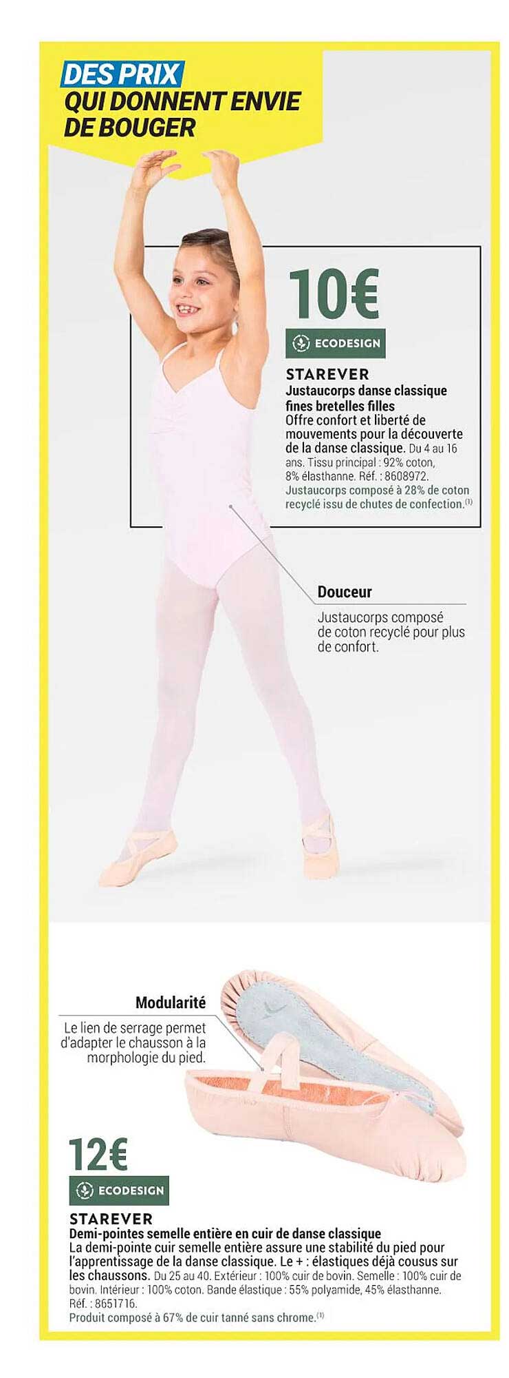 justaucorps danse classique fines bretelles fille starever, demi-pointes semelle entière en cuire de danse classique starever