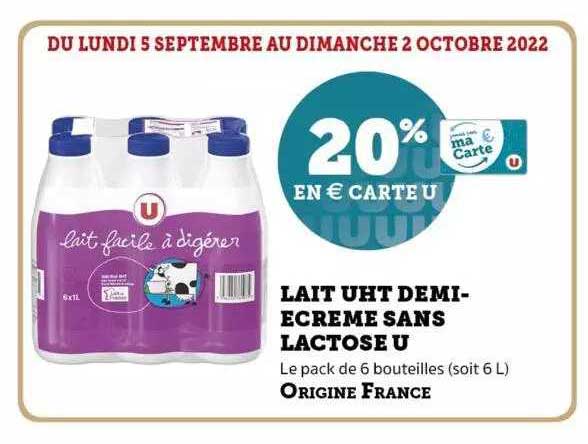 lait uht demi-écrémé sans lactose u