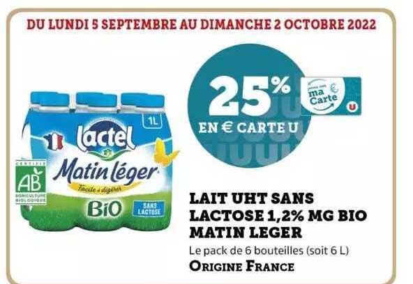 lait uht sans lactose 1,2% mg bio matin léger