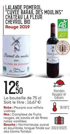 lalande pomerol "cuvée barail des moulins" château la fleur chevrol bio rouge 2019