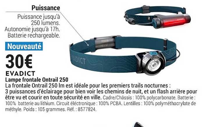 lampe frontale ontrail 250 evadict