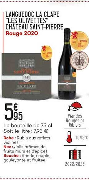 languedoc la clape "les olivettes" château saint-pierre rouge 2020