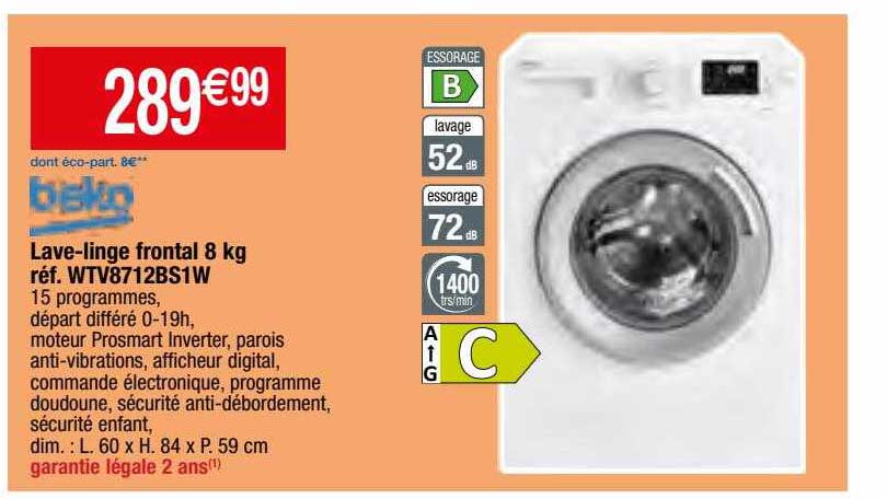 lave-linge frontal 8 kg beko