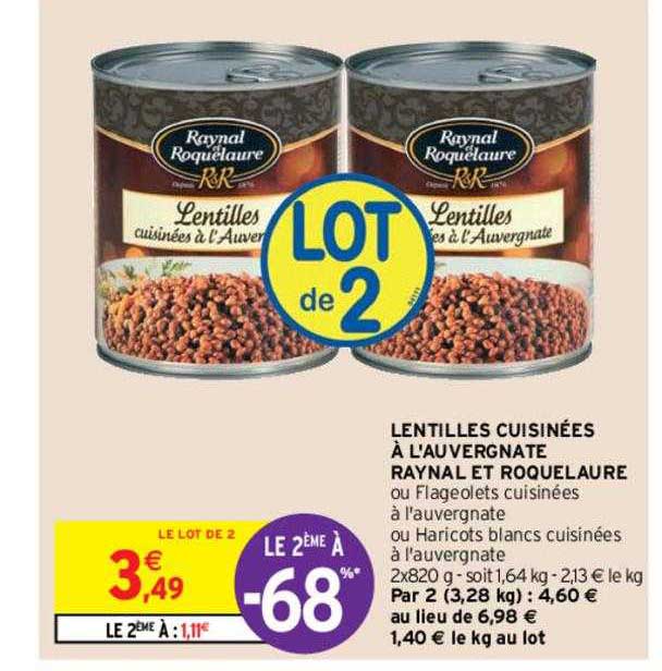 lentilles cuisinées à l'auvergnate raynal et roquelaure