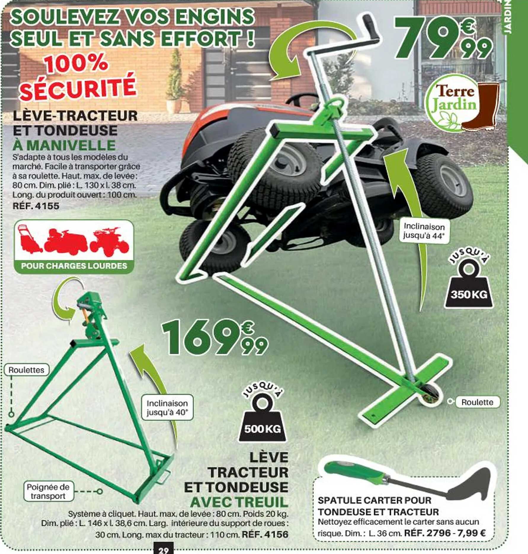 lève-tracteur et tondeuse à manivelle, lève tracteur et tondeuse avec treuil