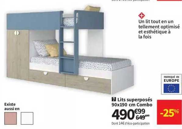 lits superposés 90 x 190 cm combo