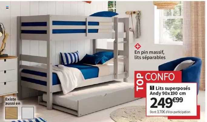 lits superposés andy 90 x 190 cm