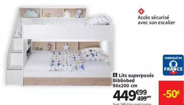 lits superposés bibliobed 90 x 200 cm