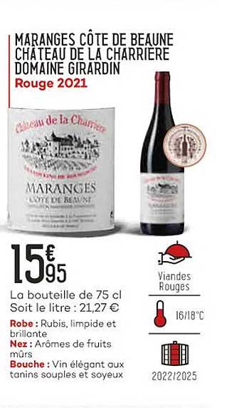maranges côtes de beaune château de la charrière domaine girardin rouge 2021