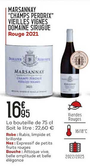 marsannay "champs perdrix" vieilles vignes domaine sirugue rouge 2021