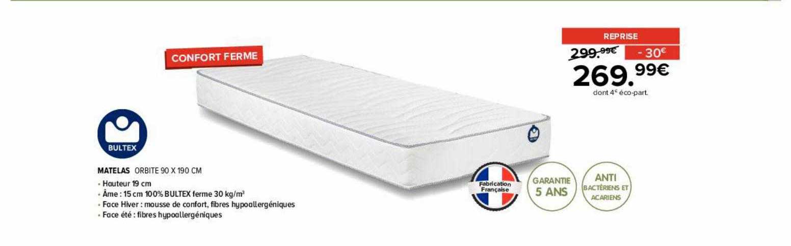 matelas orbite 90 x 190 cm bultex