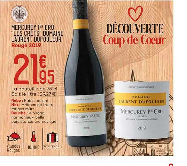 mercurey 1er cru "les crets" domaine laurent dufouleur rouge 2019