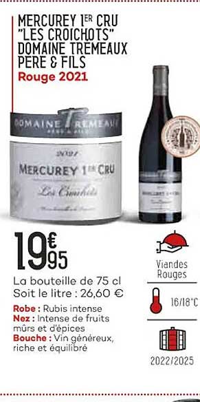 mercurey 1er cru "les croichots" domaine tremeaux père & fils rouge 2021