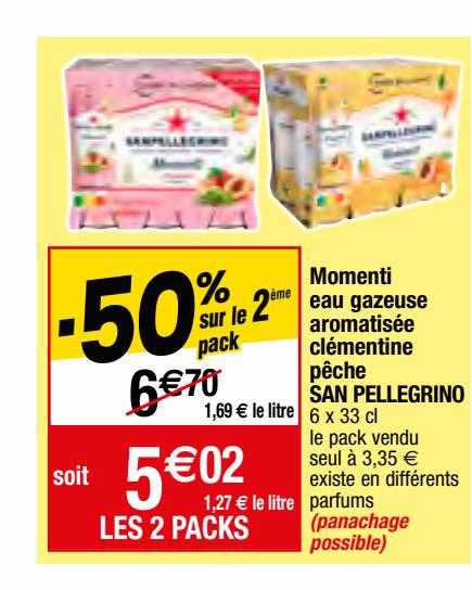 momenti eau gazeuse aromatisée clémentine pêche san pellegrino
