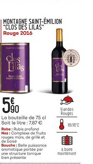 montagne saint-émilion "clos des lilas" rouge 2016