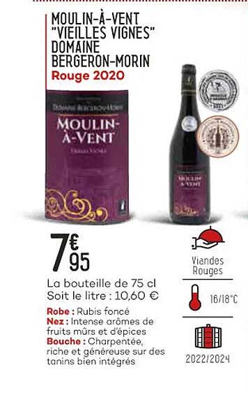Moulin-à-vent "vieilles Vignes" Domaine Bergeron-morin Rouge 2020