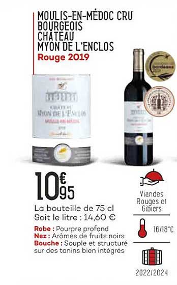 moulis-en-médoc cru bourgeois château myon de l'enclos rouge 2019
