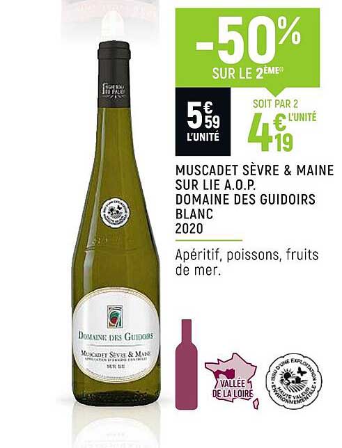 muscadet sèvre & maine sur lie a.o.p. domaine des guidoirs blanc 2020