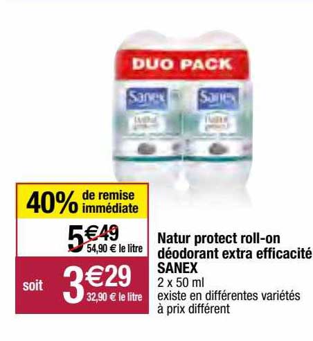 natur protect roll-on déodorant extra efficacité sanex