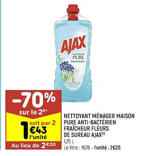 nettoyant ménager maison pure anti-bactérien fraîcheur fleurs de sureau ajax
