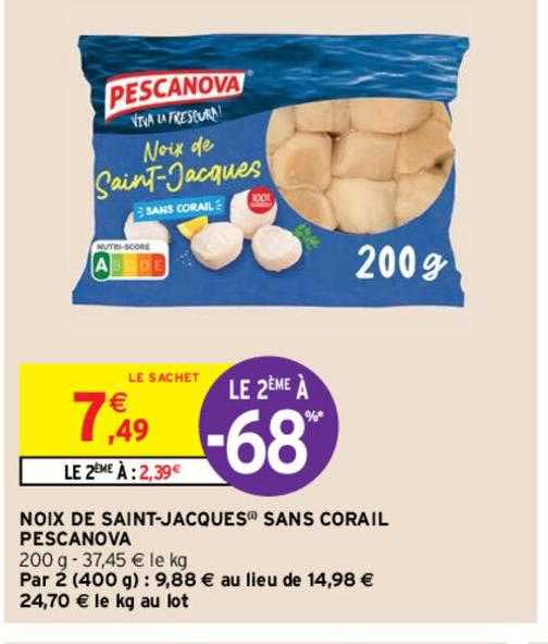 noix de saint-jacques sans corail pescanova