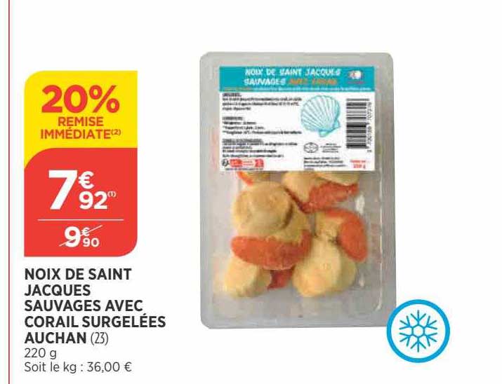 noix de saint jacques sauvages avec corail surgelées auchan