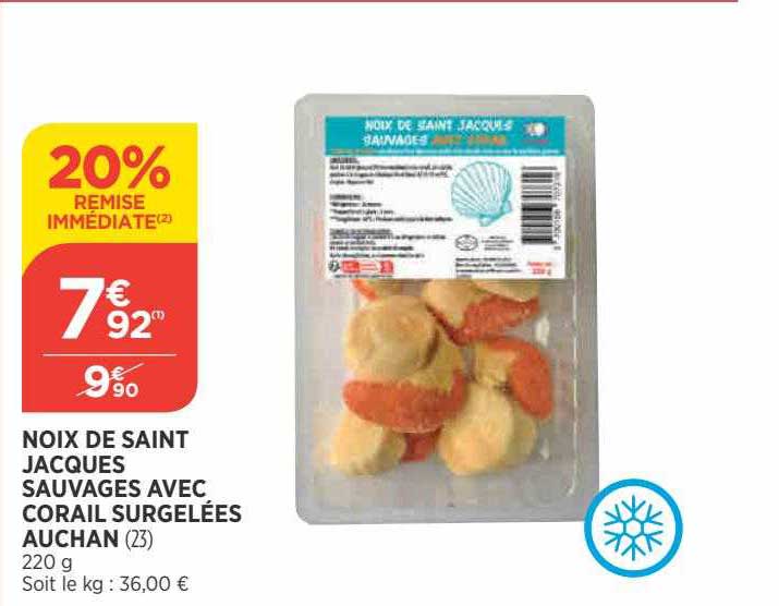 noix de saint jacques sauvages avec corail surgelées auchan