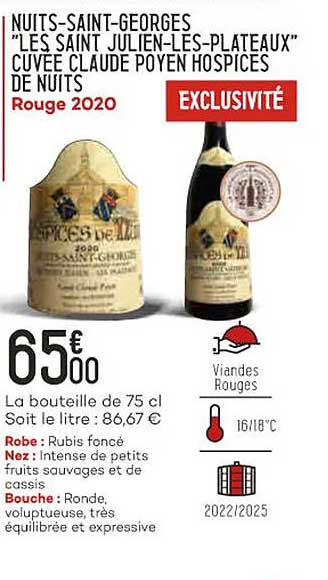 nuits-saint-georges "les saint julien-les-plateaux" cuvée claude poyen hospices de nuits rouge 2020
