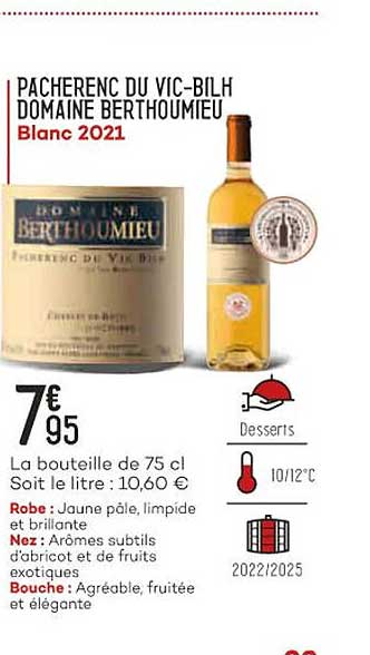 Pacherenc Du Vic-bilh Domaine Berthoumieu Blanc 2021