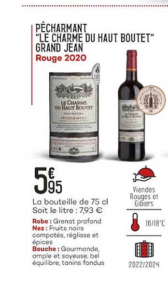 pécharmant "le charme du haut boutet" grand jean rouge 2020