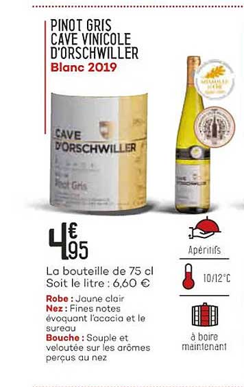 Pinot Gris Cave Vinicole D'orschwiller Blanc 2019