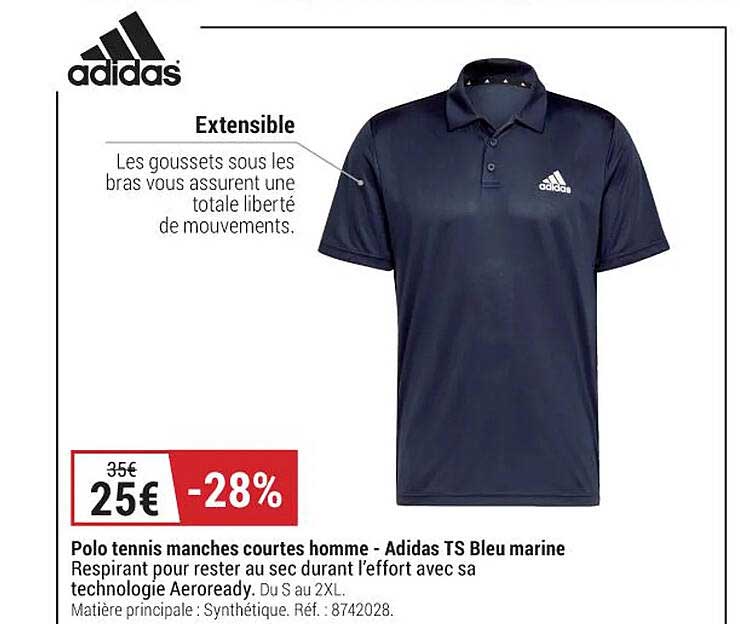 polo tennis manches courtes homme - adidas ts bleu marine