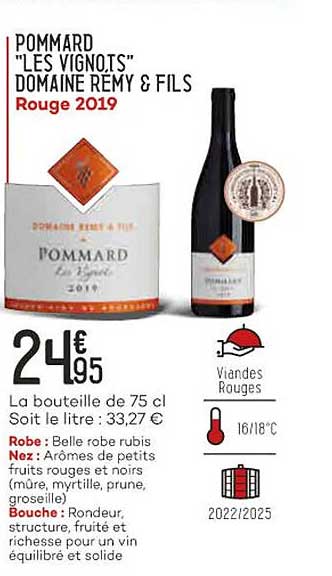 pommard "les vignots" domaine rémy & fils rouge 2019