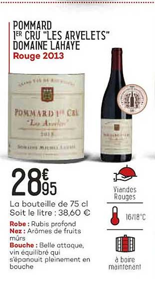 pommard 1er cru "les arvelets" domaine lahaye rouge 2013