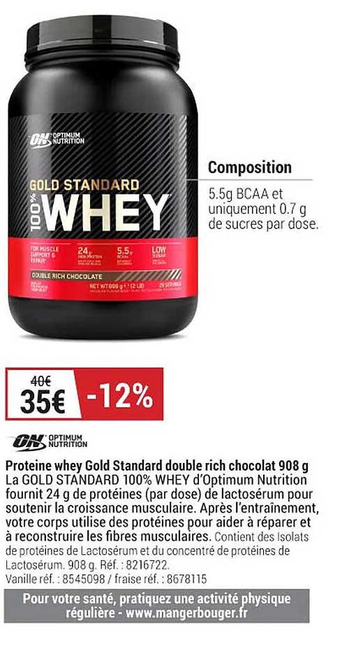 protéine whey gold standard double rich chocolat 908 g optimum nutrition