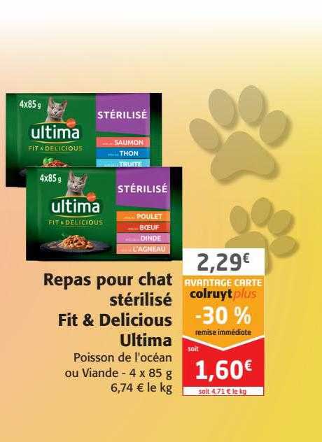 repas pour chat stérilisé fit & délicious ultima