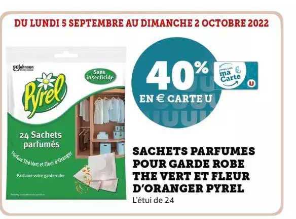 sachets parfumés pour garde robe thé vert et fleur d'oranger pyrel