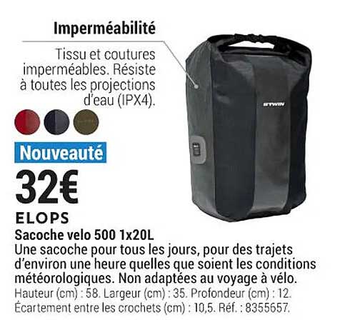 Sacoche Vélo 500 1 X 20l Elops
