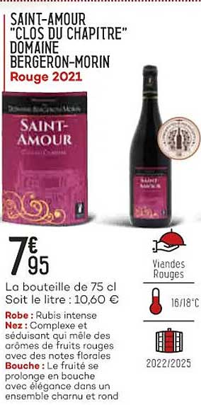 saint-amour "clos du chapitre" domaine bergeron-morin rouge 2021
