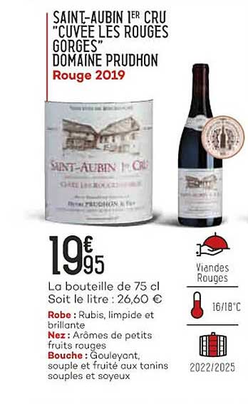 saint-aubin 1er cru "cuvée les rouges gorges" domaine prudhon rouge 2019