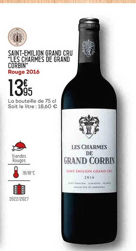 saint-émilion grand cru "les charmes de grand corbin" rouge 2016